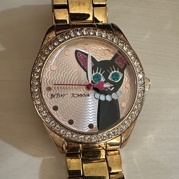 ✔️ RARE Betsey Johnson Rose Gold Cat Watch with Pink Accents - Picture 11 of 15
